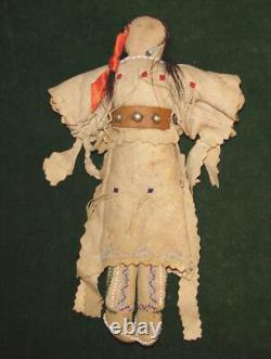 Native American Indian 19th Century Leather Beaded Plains Indian 10 1/2 Doll