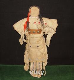 Native American Indian 19th Century Leather Beaded Plains Indian 10 1/2 Doll