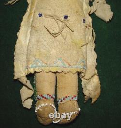 Native American Indian 19th Century Leather Beaded Plains Indian 10 1/2 Doll