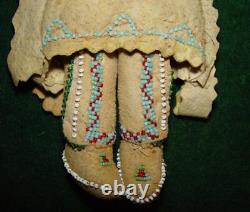 Native American Indian 19th Century Leather Beaded Plains Indian 10 1/2 Doll
