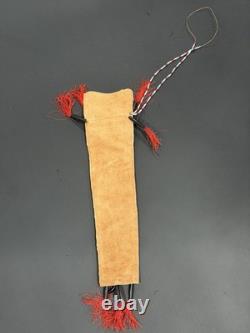 Native American Indian Beaded Leather Knife Sheath Pouch Red White Blue Fringe