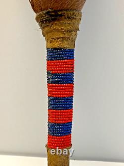 Native American Indian Deer Hoof Beaded Hand Dance Rattle 13 Inch 1880's-1910