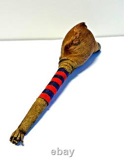 Native American Indian Deer Hoof Beaded Hand Dance Rattle 13 Inch 1880's-1910