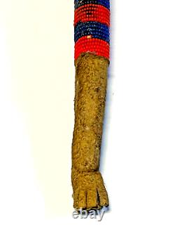 Native American Indian Deer Hoof Beaded Hand Dance Rattle 13 Inch 1880's-1910