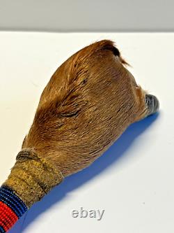 Native American Indian Deer Hoof Beaded Hand Dance Rattle 13 Inch 1880's-1910