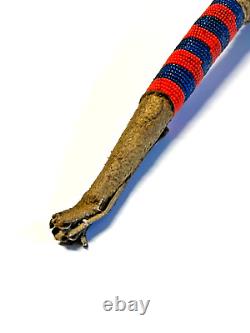 Native American Indian Deer Hoof Beaded Hand Dance Rattle 13 Inch 1880's-1910