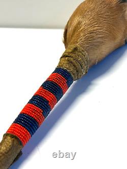 Native American Indian Deer Hoof Beaded Hand Dance Rattle 13 Inch 1880's-1910