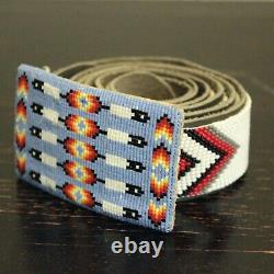 Native American Indian Hand Beaded Belt Buckle And Beaded Belt