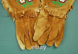 Native American Indian Leather Beaded Gauntlets Gloves 1920s Chippewa Medium
