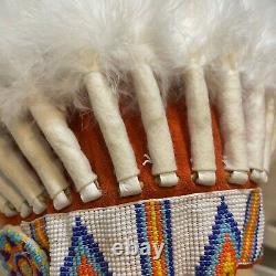 Native American Indian Reservation Headdress Chief Feather War Bonnet With Beads