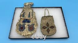 Native American Indian Sioux Beaded Spirit Or Medicine Bag & Tobacco Pouch