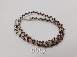 Native American Indian Sterling Silver Amethyst Stone Braided Beaded Necklace