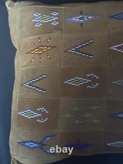 Native American Indian bead beaded pillow pin cushion suede