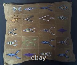 Native American Indian bead beaded pillow pin cushion suede