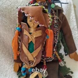 Native American Indian, family, Leather, beads, 12 with Papoose, leather faces