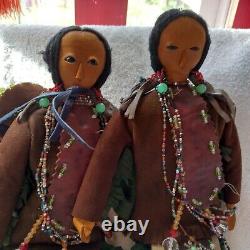 Native American Indian, family, Leather, beads, 12 with Papoose, leather faces