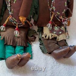 Native American Indian, family, Leather, beads, 12 with Papoose, leather faces