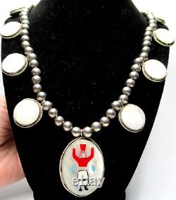 Native American Inlaid Mother of Pearl Silver Beaded Vintage Necklace