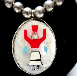 Native American Inlaid Mother of Pearl Silver Beaded Vintage Necklace