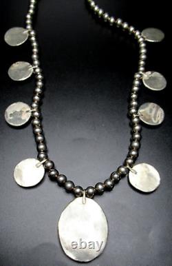 Native American Inlaid Mother of Pearl Silver Beaded Vintage Necklace