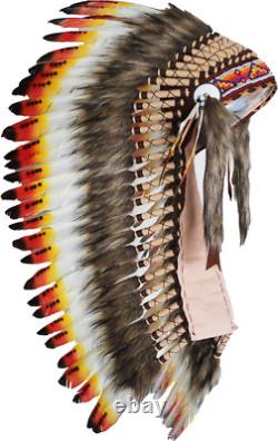 Native American Inspired Headdress Handcrafted with Genuine Feathers and Beads