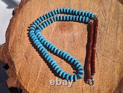 Native American Jewelry Discs Turquoise & Heishi Beads Necklace Handmade