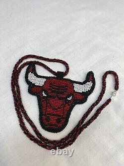 Native American Jewelry Handmade Beaded Chicago Bulls Medallion Basketball Art