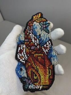 Native American Jewelry Handmade Beaded Koi Fish Medallion Artwork Beadwork