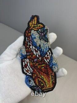 Native American Jewelry Handmade Beaded Koi Fish Medallion Artwork Beadwork