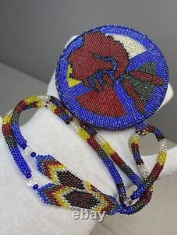 Native American Jewelry Handmade Beaded Rosette Medallion MMIW Artwork Beadwork