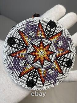 Native American Jewelry Handmade Beaded Rosette Medallion Necklace Artwork (NEW)