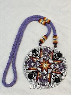 Native American Jewelry Handmade Beaded Rosette Medallion Necklace Artwork (NEW)