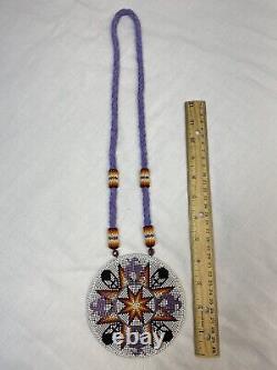 Native American Jewelry Handmade Beaded Rosette Medallion Necklace Artwork (NEW)