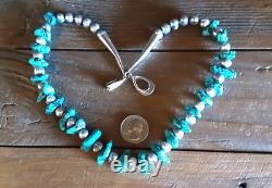 Native American Kingman Turquoise & Potato Pearls 925 Sterling Silver Necklace