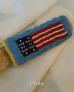 Native American Knife Pouch Hand Seed Beaded withAmerican Flag