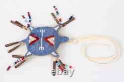 Native American Lakota Sioux Beaded Leather Turtle Umbilical Fetish Amulet
