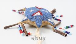Native American Lakota Sioux Beaded Leather Turtle Umbilical Fetish Amulet