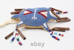 Native American Lakota Sioux Beaded Leather Turtle Umbilical Fetish Amulet