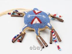 Native American Lakota Sioux Beaded Leather Turtle Umbilical Fetish Amulet