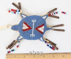 Native American Lakota Sioux Beaded Leather Turtle Umbilical Fetish Amulet