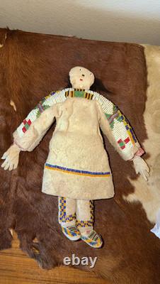 Native American Lakota (Sioux) Plains Beaded Doll 11 Late 1800s Handmade