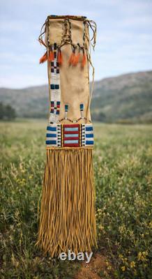 Native American Lakota Sioux Style Beaded Pipe Bag Suede Leather Tobacco Pouch