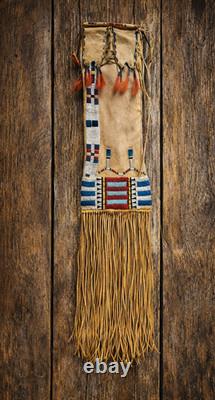 Native American Lakota Sioux Style Beaded Pipe Bag Suede Leather Tobacco Pouch