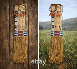Native American Lakota Sioux Style Beaded Pipe Bag Suede Leather Tobacco Pouch