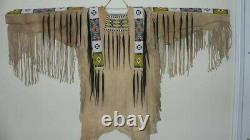 Native American Lakota Style Inspired Brain Tanned Leather Beaded Shirt