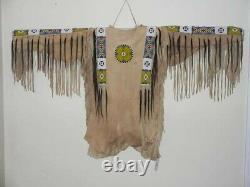 Native American Lakota Style Inspired Brain Tanned Leather Beaded Shirt