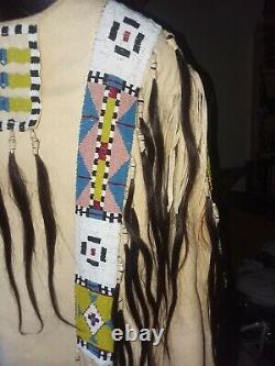Native American Lakota Style Inspired Brain Tanned Leather Beaded Shirt