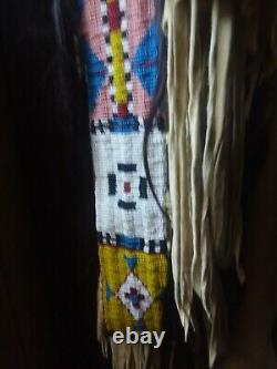 Native American Lakota Style Inspired Brain Tanned Leather Beaded Shirt