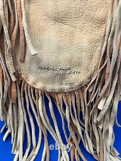 Native American Leather Bead Fringe Bag Crafted Artist Charles Hazel Fast Horse
