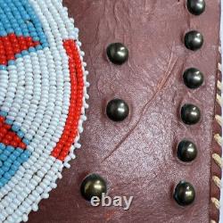 Native American Leather Crossbody Purse Bag Knife Sheath Strap Fringe Beaded